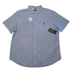 U.S. Polo Assn. Mens XL Button Down Shirt Blue Short Sleeve Woven EZ-Wicking